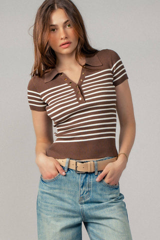 Boho Stripe Ribbed Snap Top