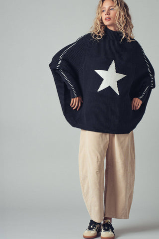 Star Knit Oversized Sweater Top - Fitkitty Culture Athleisure Wear, Yoga Wear &  Women's Clothing