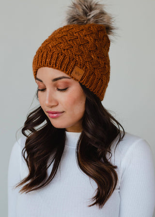 Rust Knit Pom Hat - Fitkitty Culture Athleisure Wear, Yoga Wear &  Women's Clothing