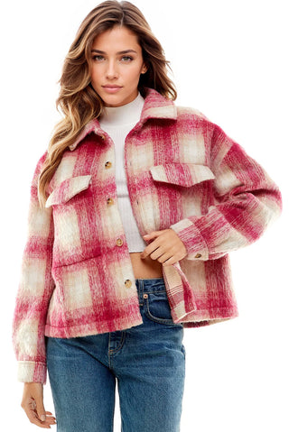 Vibrant Aura Pink Plaid Pocket Shacket, Clothing, Fitkitty Culture, Fitkitty Culture Athleisure Wear, Yoga Wear & Leggings