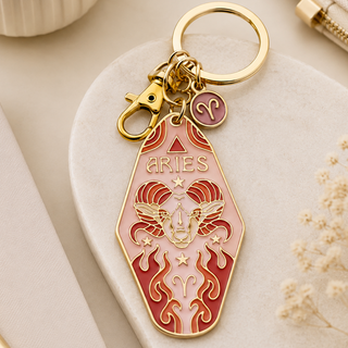 Celestial Zodiac Charm Keychain – Retro Enamel Bag Charm and Keyring