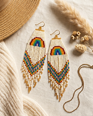 White Rainbow Seed Bead Fringe Earrings - Fitkitty Culture Athleisure Wear, Yoga Wear &  Women's Clothing