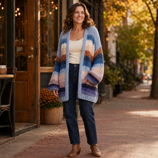 Striped Hand-Crochet Open Cardigan