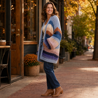 Striped Hand-Crochet Open Cardigan