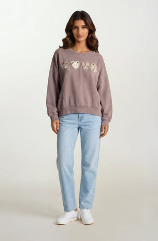 Boho "Love" Embellished Mineral Wash Sweatshirt - Fitkitty Culture Athleisure Wear, Yoga Wear &  Women's Clothing