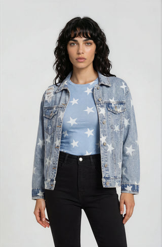 Washed Star Denim Jacket - Fitkitty Culture Athleisure Wear, Yoga Wear &  Women's Clothing