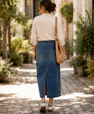 Utility Chic Midi Denim Skirt