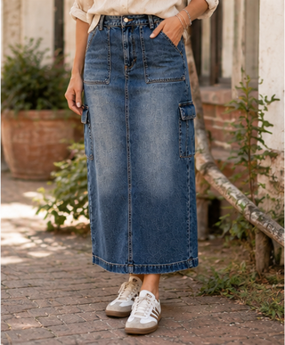 Utility Chic Midi Denim Skirt