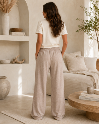 Casual drawstring wide-leg pants, back view