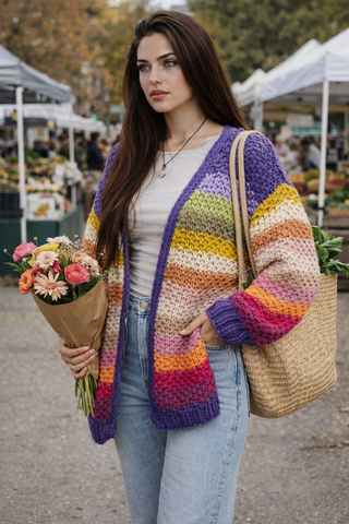 Rainbow Hand-Crochet Open Cardigan - Fitkitty Culture Athleisure Wear, Yoga Wear &  Women's Clothing