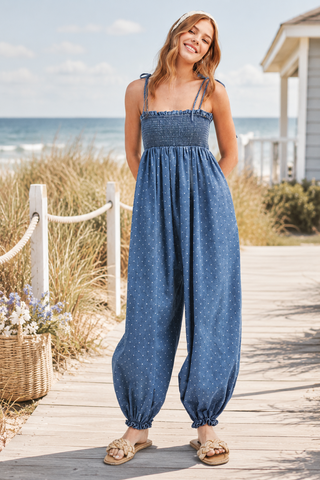 Coastal Dot Smocked Jumpsuit