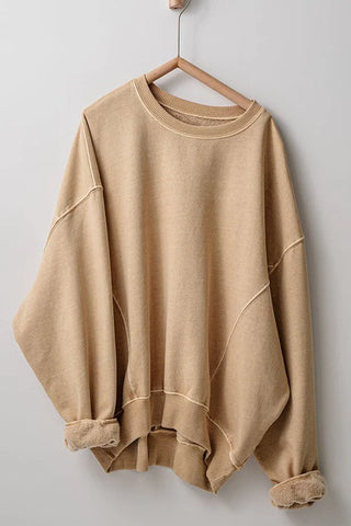 The Vintage Ease Oversized Crewneck - Cocoa Sand - Fitkitty Culture Athleisure Wear, Yoga Wear &  Women's Clothing
