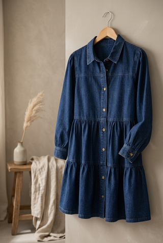 Button Down Babydoll Ruffle Denim Dress - Fitkitty Culture Athleisure Wear, Yoga Wear &  Women's Clothing