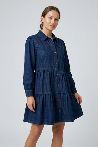 Button Down Babydoll Ruffle Denim Dress - Fitkitty Culture Athleisure Wear, Yoga Wear &  Women's Clothing