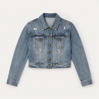 Light Blue Distressed Cropped Denim Jacket