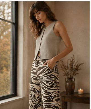 Espresso + Cream Zebra Print Wide Leg Pants