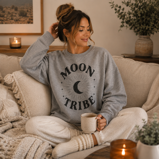 Moon Tribe Crewneck Sweatshirt – Crescent Moon Graphic Cozy Pullover