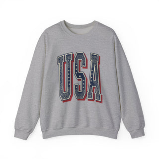 Gray sweatshirt with 'USA' text on a white background