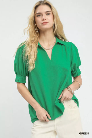 Green Puff Sleeve Blouse