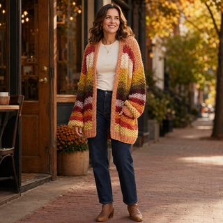 Striped Hand-Crochet Open Cardigan