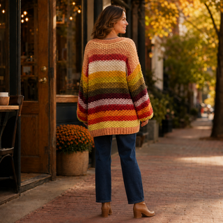 Striped Hand-Crochet Open Cardigan