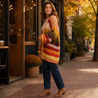 Striped Hand-Crochet Open Cardigan