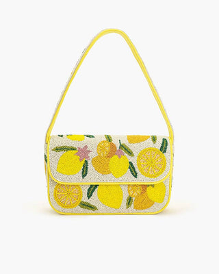 Hand-embellished shoulder bag with playful lemon detail