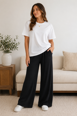 CloudSoft™ Wide-Leg Lounge Pants- Black