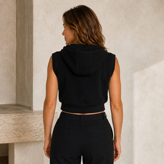 Cropped Headliner Fleece Hoodie Vest with Pockets, view 2 | Fitkitty Culture®