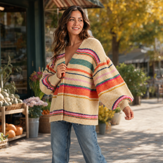 Sunset Carnival Stripe Cozy Relaxed Cardigan