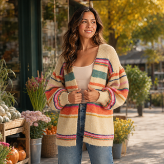 Sunset Carnival Stripe Cozy Relaxed Cardigan