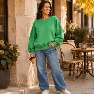 Crew Neck Comfort Washed Sweatshirt in green from Fitkitty Culture