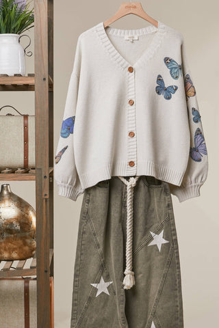 Ivory Butterfly Garden Knit Cardigan | Fitkitty Culture®