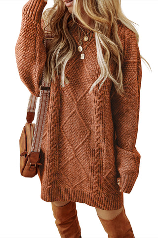 Cable Knit Sweater Dress in Coffee