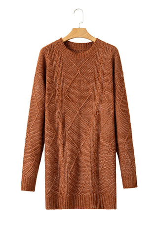 Cable Knit Sweater Dress in Coffee