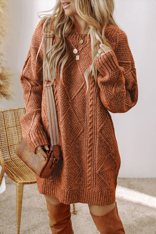 Cable Knit Sweater Dress in Coffee