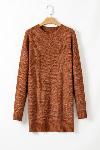 Cable Knit Sweater Dress in Coffee