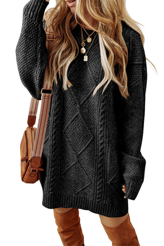 Cable Knit Sweater Dress in Black