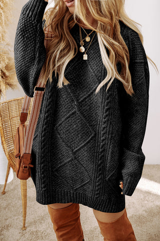 Cable Knit Sweater Dress in Black