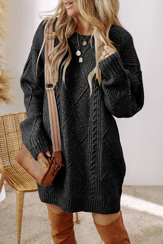 Cable Knit Sweater Dress in Black