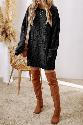 Cable Knit Sweater Dress in Black