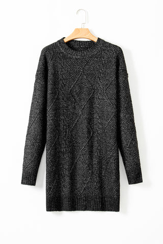 Cable Knit Sweater Dress in Black