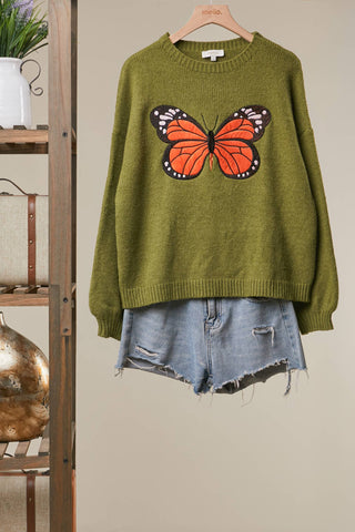 Meadow Butterfly Embroidered Crewneck Sweater | Fitkitty Culture®