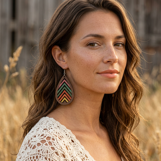 Natural Rainbow Wood Teardrop Earrings - Fitkitty Culture Athleisure Wear, Yoga Wear &  Women's Clothing