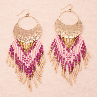 Pink Sunset Beaded Fringe Earrings