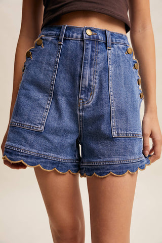 Scallop Button-Side Stretch Denim Shorts LP0277 - Fitkitty Culture Athleisure Wear, Yoga Wear &  Women's Clothing