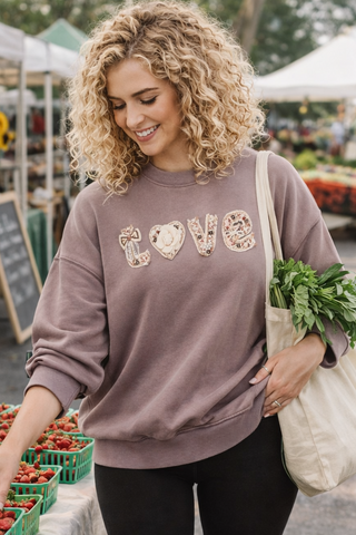 Boho "Love" Embellished Mineral Wash Sweatshirt - Fitkitty Culture Athleisure Wear, Yoga Wear &  Women's Clothing
