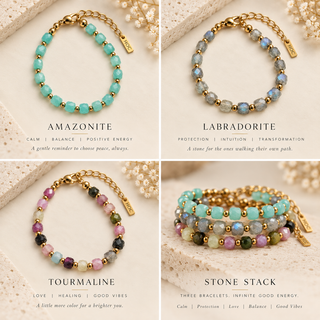 Stone Stack Bracelet – Faceted Gemstone and Gold Beaded Bracelet