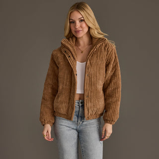 Tan Corduroy Puffer Jacket - Fitkitty Culture Athleisure Wear, Yoga Wear &  Women's Clothing