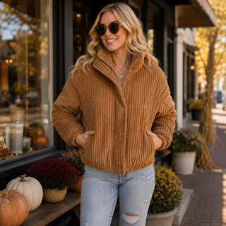 Tan Corduroy Puffer Jacket